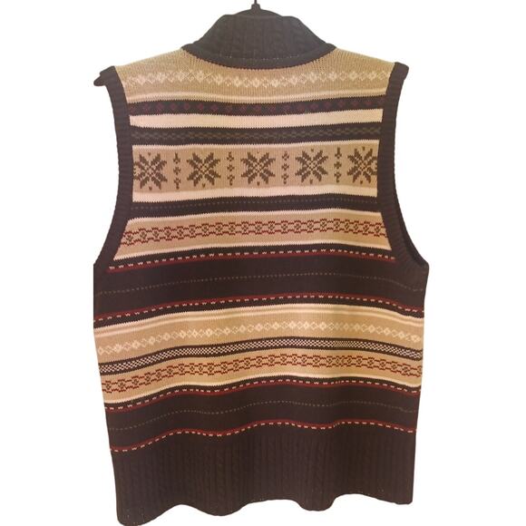 VTG KB Collections Women's Medium Fair Isle Sweater Vest Black & Tan Nordic Knit - Picture 2 of 6